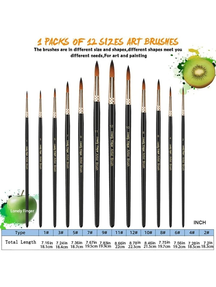 12pcs Paint Brushes Set Professional Paint Brush Round Pointed Tip Nyl –  Wacky Potter